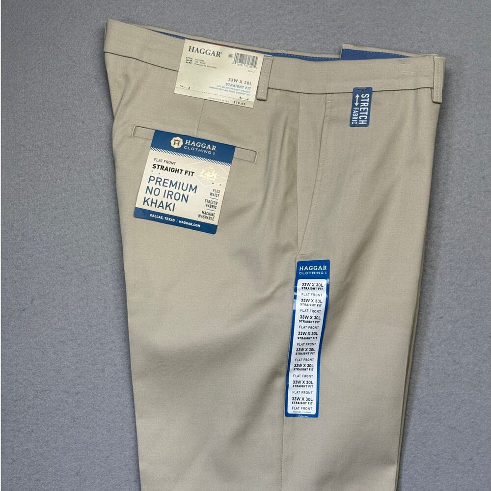 Haggar Men's Premium Super Flex Waist Straight leg Flat-Front Pants 33x30 $80